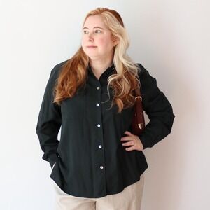 SIZE 18W / 2X 80s Black Silk Blouse Dark Academia Top